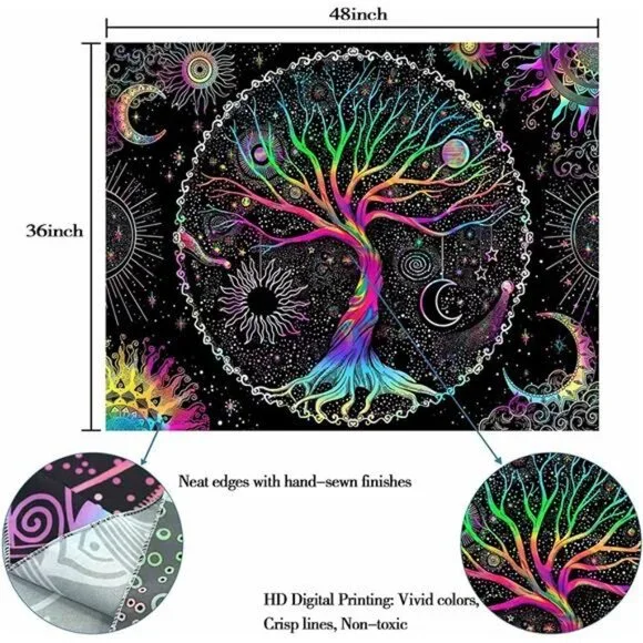 Tree of Life Tapestry Black Light Tapestry for Bedroom Spiritual Tapestry Aesthe